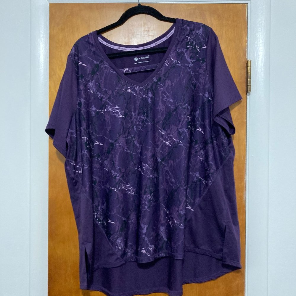 Activezone purple printed short sleeve athletic workout top 2X